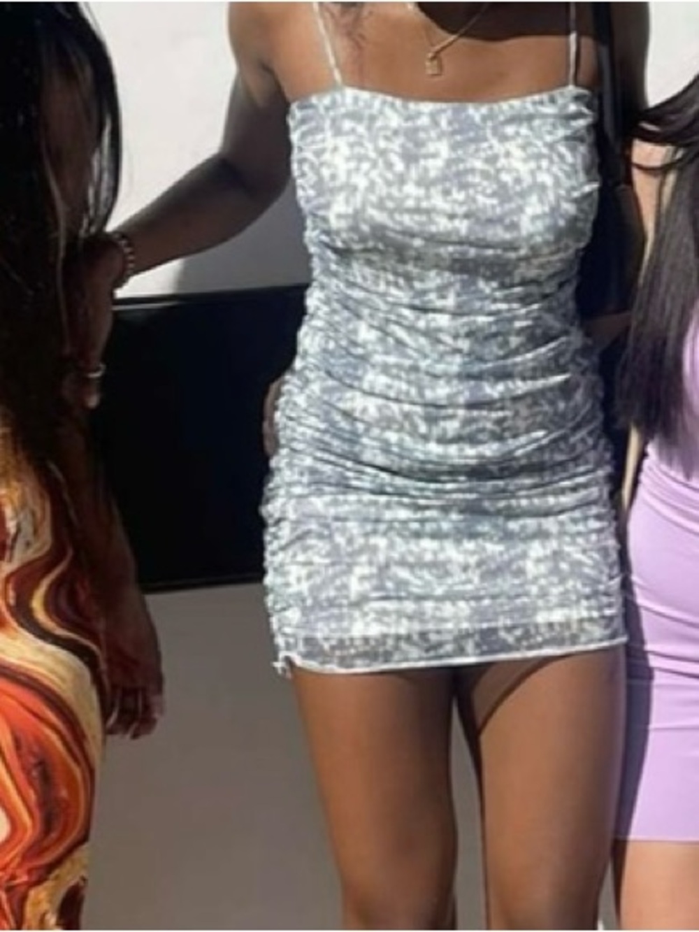 Forever 21 Silver Ruched Mini Dress with Spaghetti Straps
